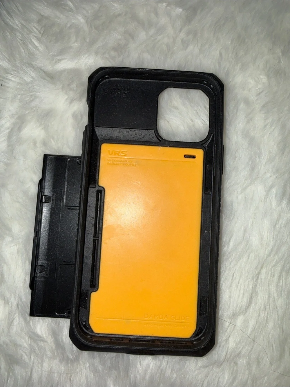iPhone 15 VRS Design Rugged Phone Case with Yellow Card Slot - Black